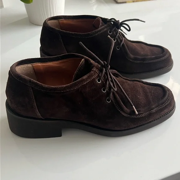 RARE VINTAGE Joan Helpern Brown Suede Laced Loafers Derbys 90s Y2K Joan & David - Picture 7 of 11